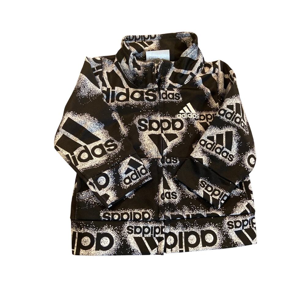 Adidas Jacket Boys 3m Months Full Zip Mock Neck Allover Logo Print Casual Play
